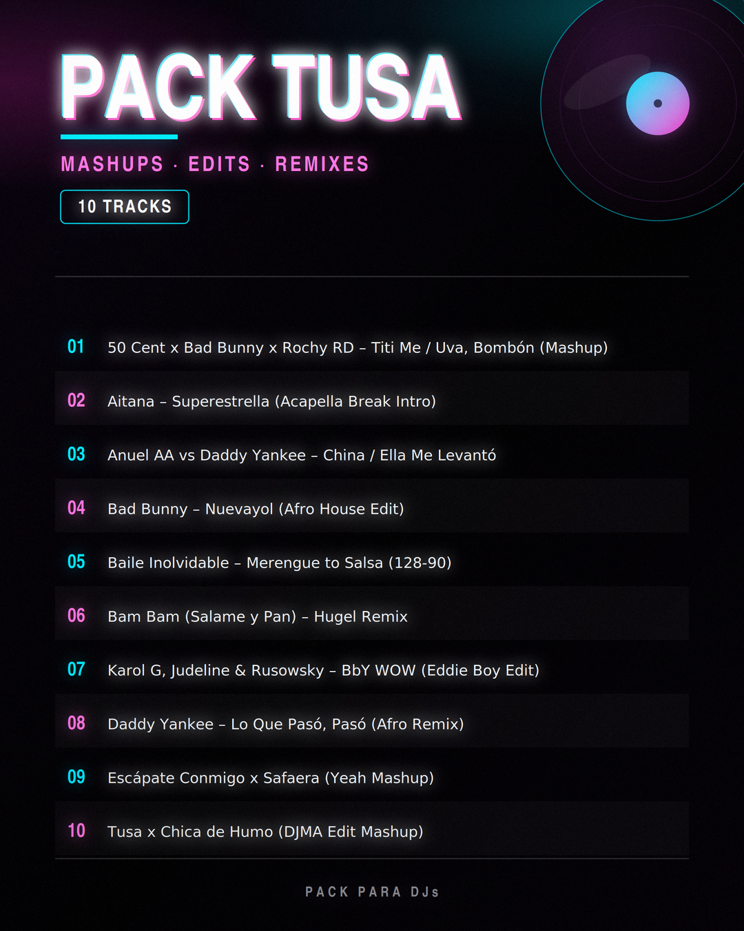 Pack Tusa - tracklist de 10 tracks